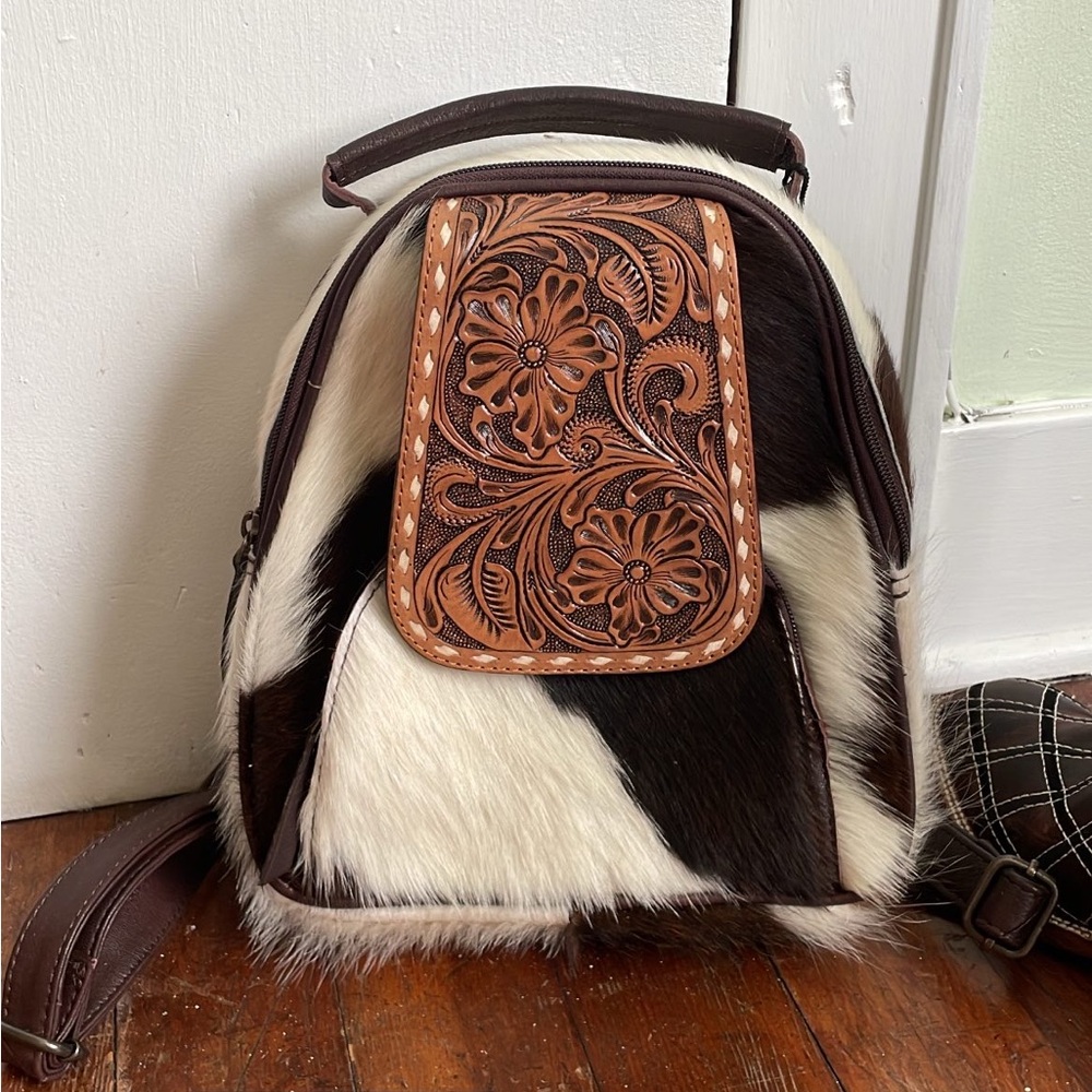 Genuine cowhide backpack purse